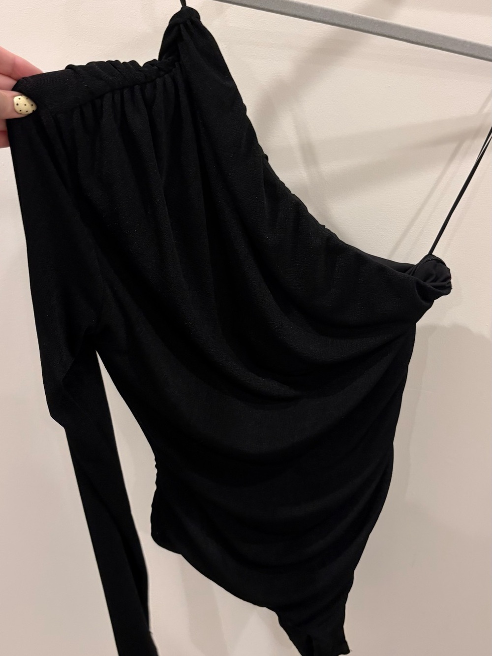 Misha Black One-Shoulder Asymmetrical Bodysuit